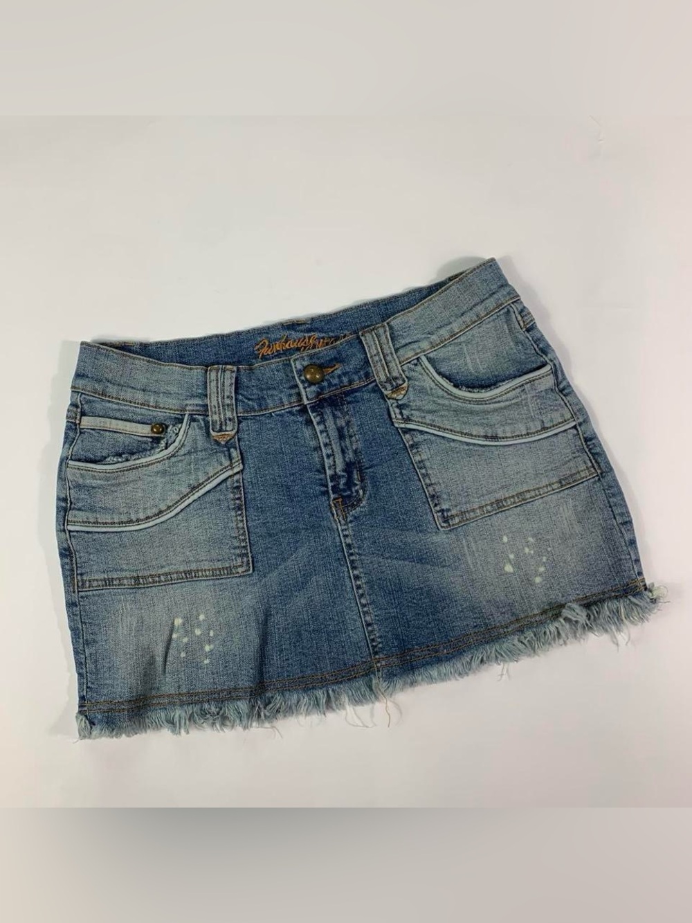 Funhouse Y2K Denim Mini Skirt Distressed Patch Pocket Size 9